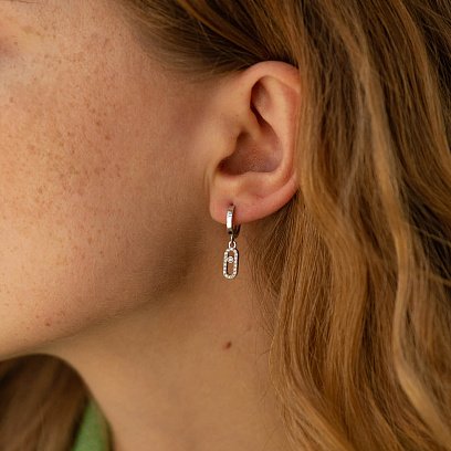 Серьги - кольца с бриллиантами (белое золото) 335111121 №4