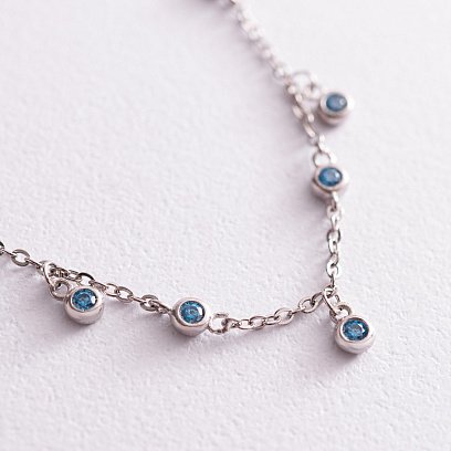 Срібне кольє з блакитними фіанітами 181156 №3