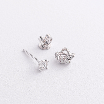 Золотые серьги - пусеты "Цветочки" 2 в 1 с бриллиантами сб0615cha №2