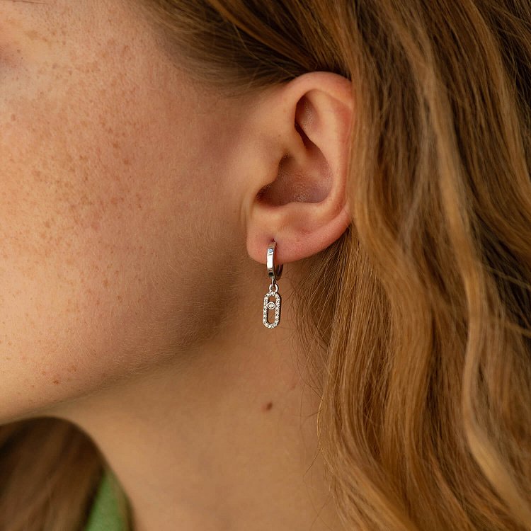 Серьги - кольца с бриллиантами (белое золото) 335111121 от ювелирного магазина Оникс - 3