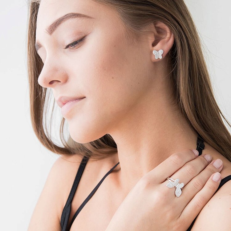 Серебряное кольцо "Бабочка" с фианитами 111724 от ювелирного магазина Оникс - 5