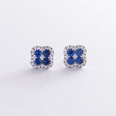 Золоті сережки - пусети з діамантами і сапфірами сб0095lg