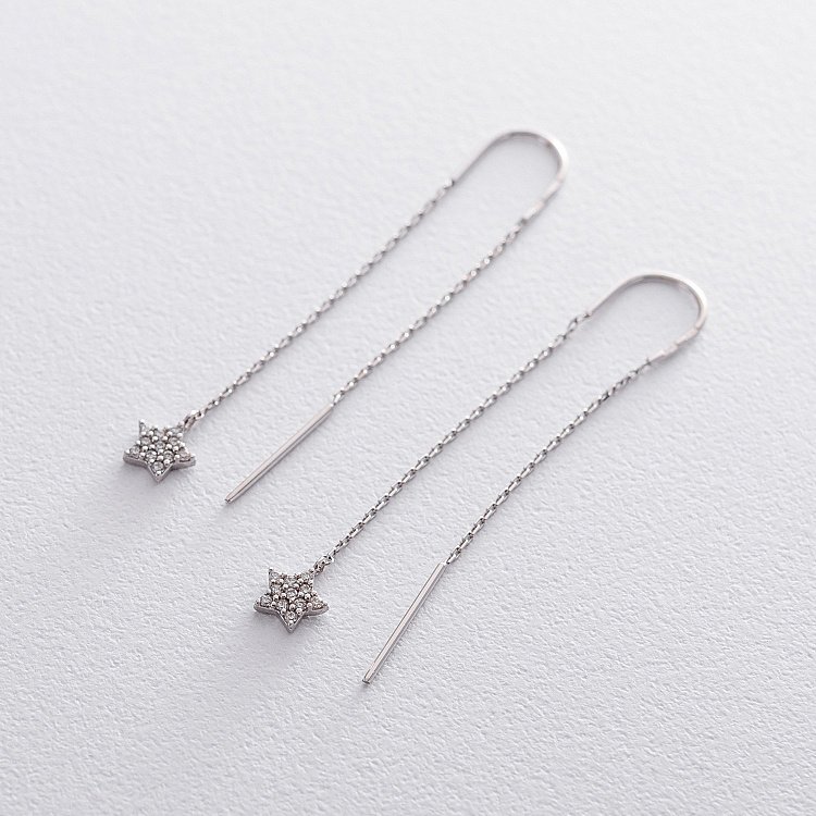 Золоті сережки-протяжки "Зірки" (фіаніти) с05281 від ювелірного магазину Онікс