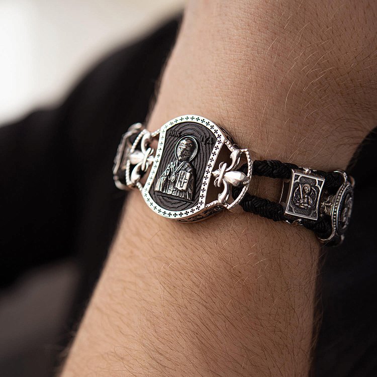 Серебряный браслет "Николай чудотворец" (эбеновое дерево) 627 от ювелирного магазина Оникс - 8