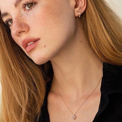 Золоте кольє "Сердечко" (рожевий опал, діаманти) колб0128sc №2