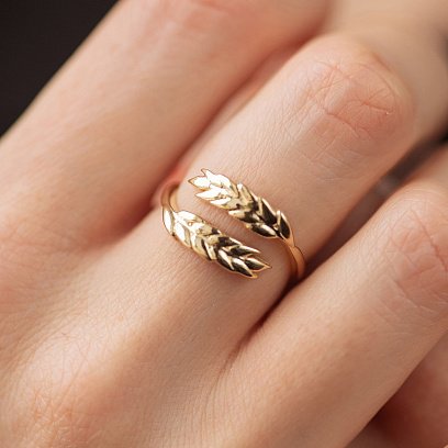 Каблучка "Колоски пшениці" у жовтому золоті к08048 №4