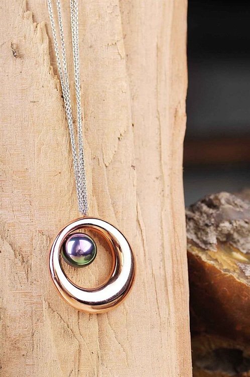 Подвеска с тройной цепочкой (позолота, родий, перламутр, чернение) 18048 от ювелирного магазина Оникс - 2