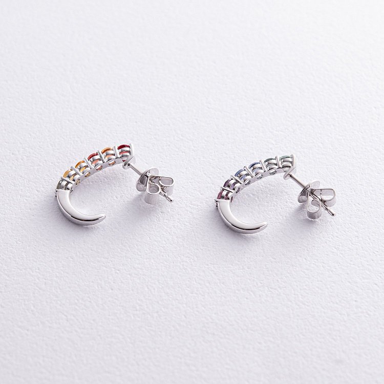 Золотые серьги - пусеты с разноцветными сапфирами сб0410nl от ювелирного магазина Оникс - 4