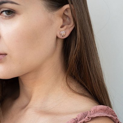 Серьги - пусеты "Древо жизни" в красном золоте с06964 №2