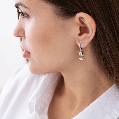 Серьги "Пантеры" в белом золоте (фианиты) с07474 №3