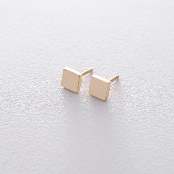 Золотые серьги-пусеты "Квадратики" с06194