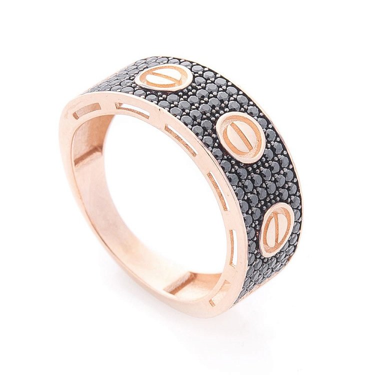 Золотий перстень з фіанітами к05226 від ювелірного магазину Онікс