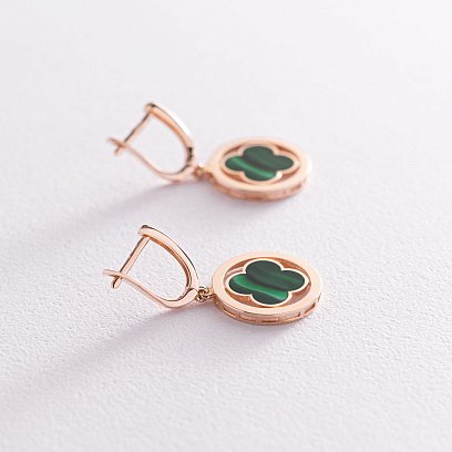 Сережки "Конюшина" в червоному золоті (емаль) с07175 №3