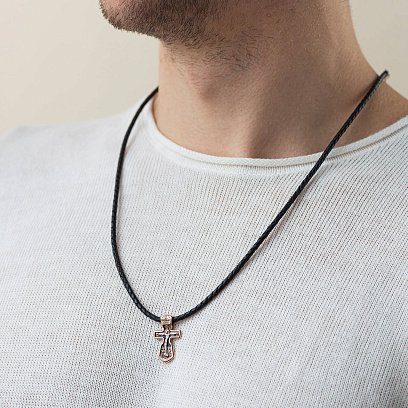 Золотой крестик "Распятие" с молитвой (чернение) п00786 №2