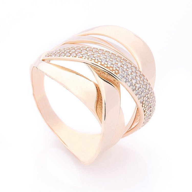 Золотое кольцо с фианитами к06204 от ювелирного магазина Оникс