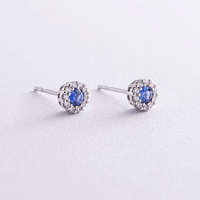 Золоті сережки - пусети з діамантами та сапфірами сб0456nl №3