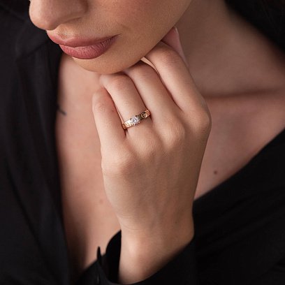 Золотое кольцо "Love" с фианитами к06907 №5