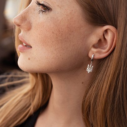 Асимметричные серебряные серьги "Герб Украины - Тризуб" 123242 №4