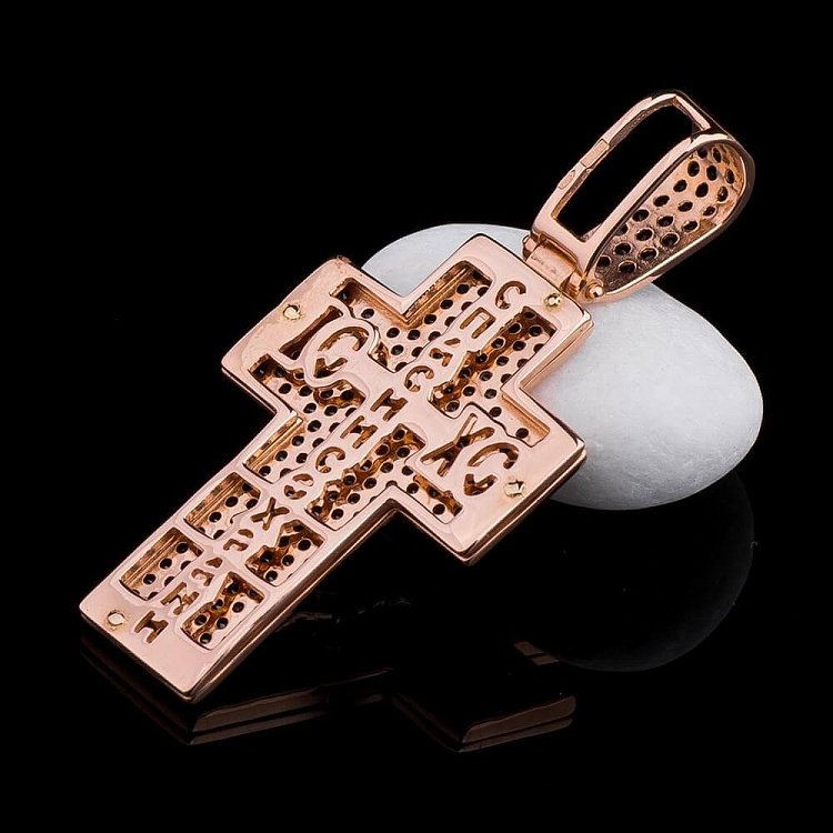 Золотой крест с черными камнями 270046 - 2 Золотой крест с черными камнями 270046 от ювелирного магазина Оникс - 2