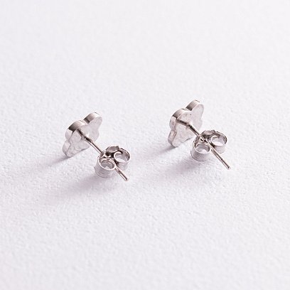 Срібні сережки - пусети "Конюшина" (чорна емаль) 123048 №3