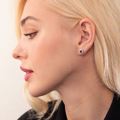 Серебряные серьги - пусеты с пиропами и фианитами 2112/9р-GAR №2