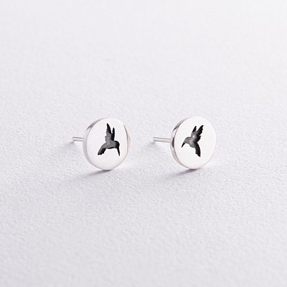 Сережки - пусети "Колібрі" в сріблі 122645