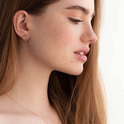 Золоті сережки-пусети "Закохані серця" с06887 №2