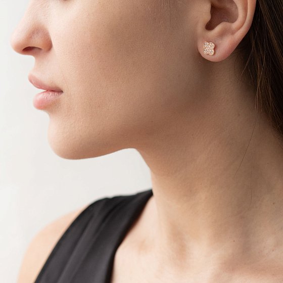 Золотые серьги-пусеты "Клевер" (фианиты) с05352 №2