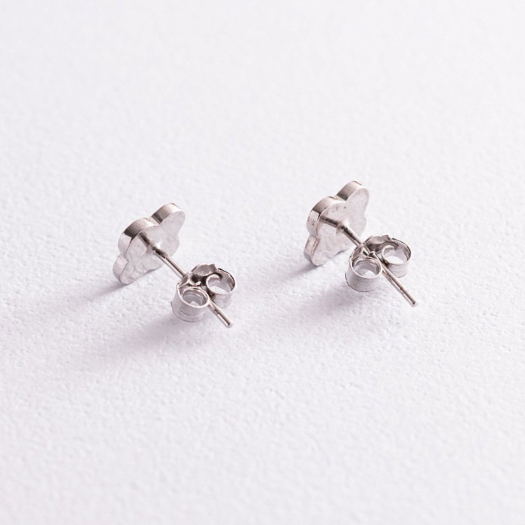 Срібні сережки - пусети "Конюшина" (чорна емаль) 123048 від ювелірного магазину Онікс - 2