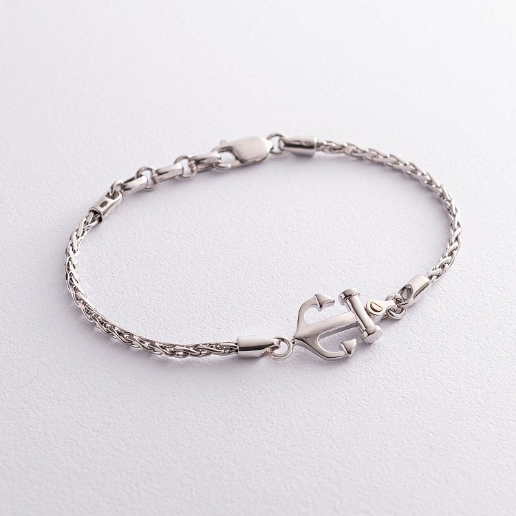 Мужской браслет с серебром и золотой вставкой "Якорь" Zancan EXB646-B от ювелирного магазина Оникс