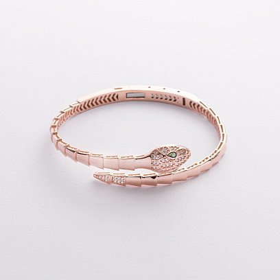 Жорсткий браслет "Змія" у червоному золоті (фіаніти) б05511 №3