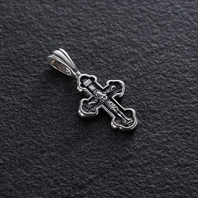 Серебряный крестик "Распятие Иисуса Христа, икона Покрова Пресвятой Богородицы" 132706 №2