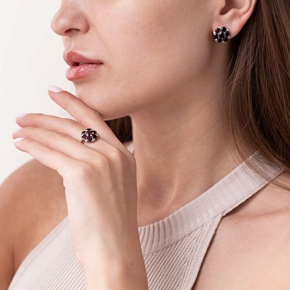 Серебряные серьги (фианиты, пироп) 2968/9р-GARN №3