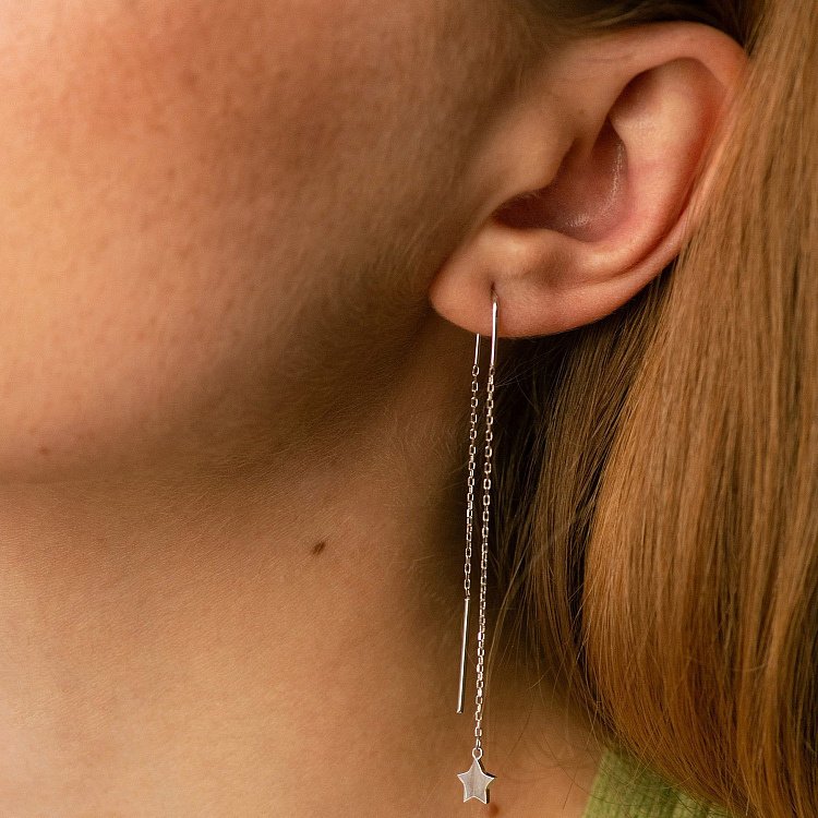 Серьги - протяжки "Звездочки" в белом золоте с05283 от ювелирного магазина Оникс - 1