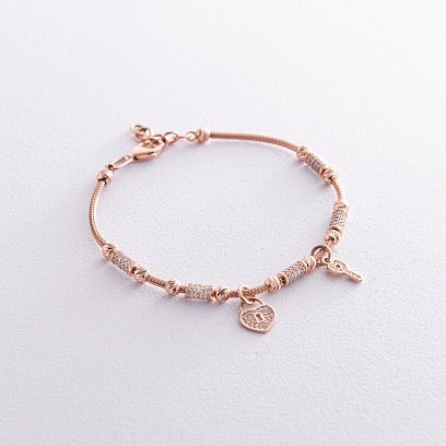 Золотой браслет "Сердечко с ключиком" (фианит) б04007