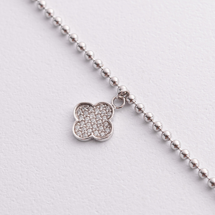 Серебряный браслет "Клевер" на ногу (фианиты) 141849 от ювелирного магазина Оникс - 1