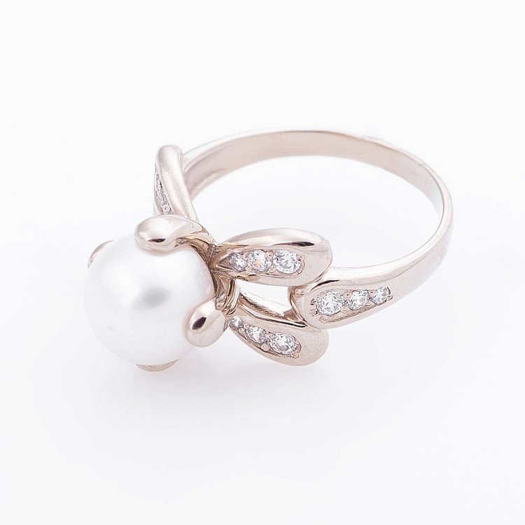 Золотое кольцо с культивированным пресноводным жемчугом и фианитами 02-0798.1.2310 от ювелирного магазина Оникс - 1