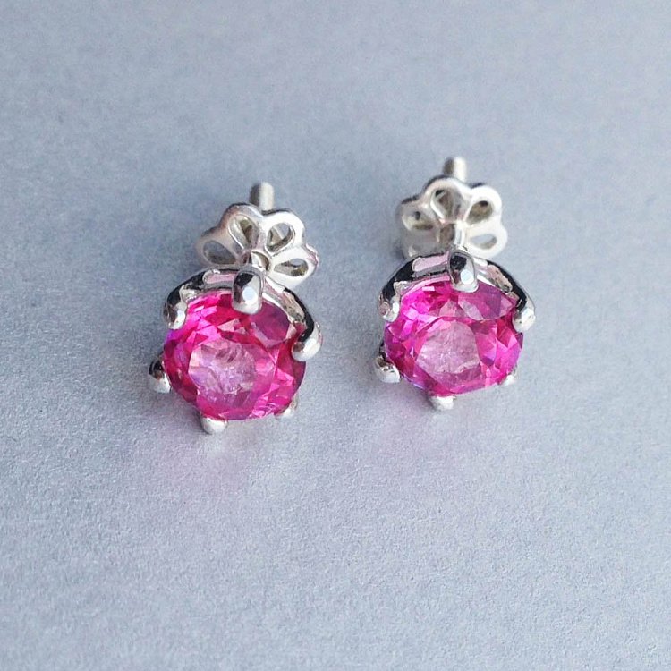 Срібні сережки-пусети з рожевим топазом 6 мм 121975 від ювелірного магазину Онікс - 7