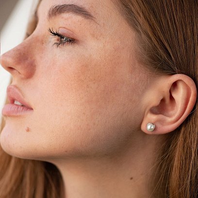 Золотые серьги - пусеты с жемчугом с05184 №4