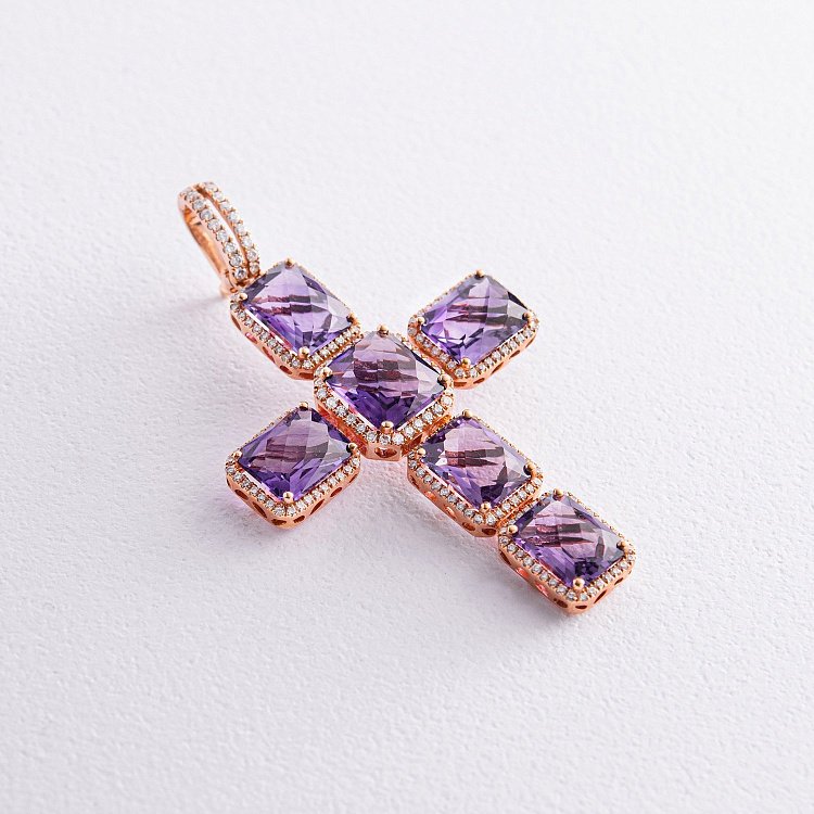 Золотий хрестик з діамантами та аметистами MP8103Cgm Золотий хрестик з діамантами та аметистами MP8103Cgm від ювелірного магазину Онікс