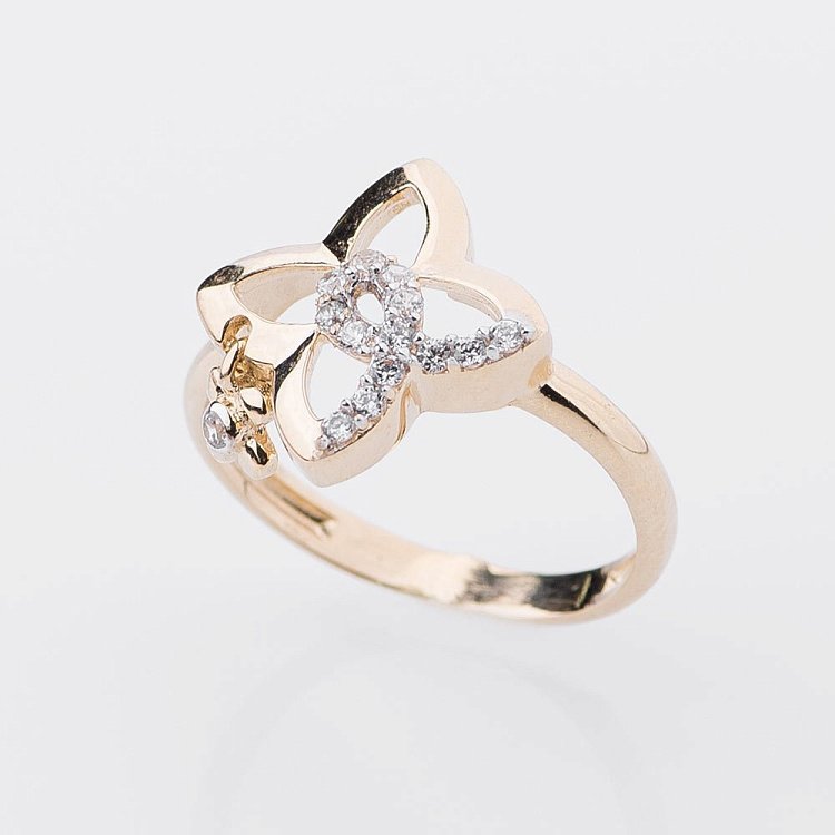 Золота каблучка "Квітка" (фіаніти) к04862 від ювелірного магазину Онікс