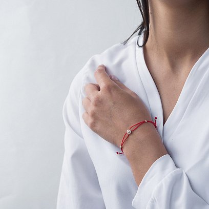 Браслет з червоною ниткою і фіанітом б04056 №2