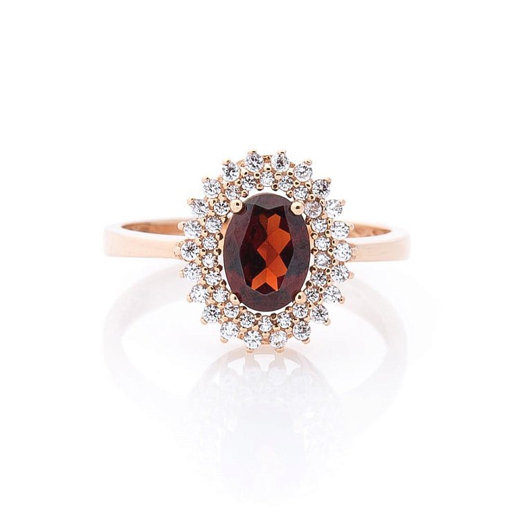 Золотое кольцо с пиропом (гранатом) и фианитами к05088 от ювелирного магазина Оникс - 3