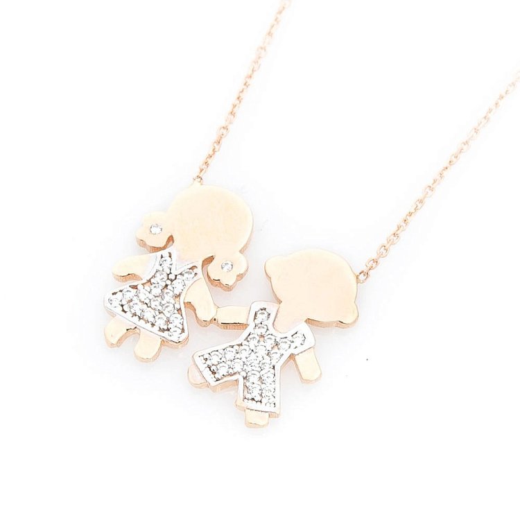 Золотое колье "Мальчик и девочка" (фианиты) кол01217 от ювелирного магазина Оникс