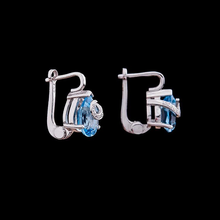 Золотые серьги с голубым топазом и бриллиантами с524 от ювелирного магазина Оникс - 1