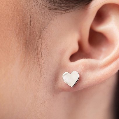 Серьги - пусеты "Сердечки" в белом золоте с08297 №4