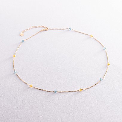 Колье "Free" в желтом золоте (голубые и желтые фианиты) кол02246 №6