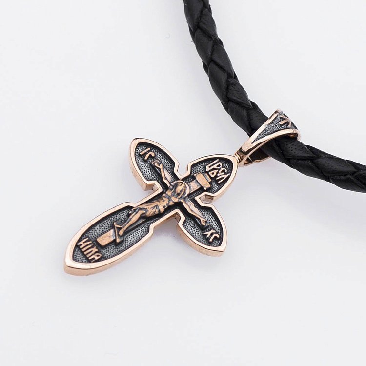 Золотий хрестик "Розп'яття. Спаси і збережи" п02679 від ювелірного магазину Онікс - 1