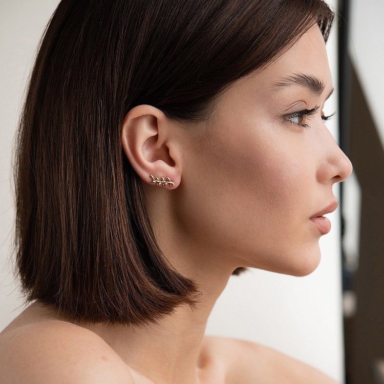 Серьги - клаймберы "Веточки" в красном золоте с07581 от ювелирного магазина Оникс - 6