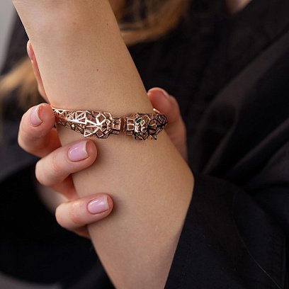 Жорсткий браслет "Пантера" у червоному золоті (фіаніти) б05220 №2